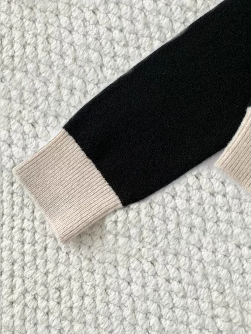CHANEL Black Cashmere cardigan Sweater with Cream Trim Crewneck